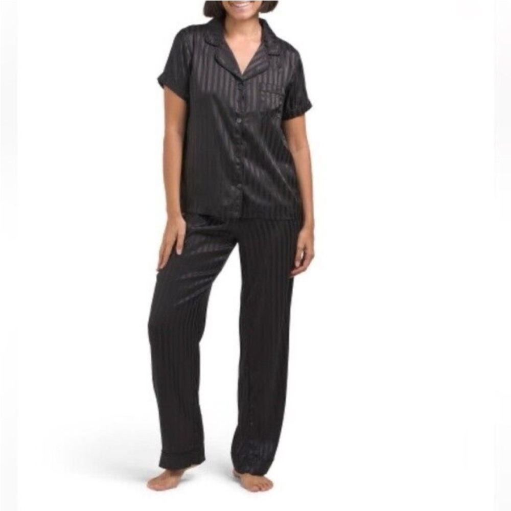 Tart Intimates Black Striped Satin Pajama Set